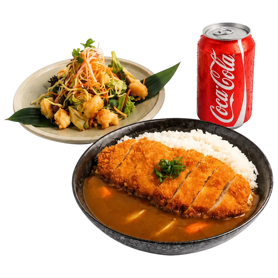 Katsu Curry, Ryoken Salad and Cola